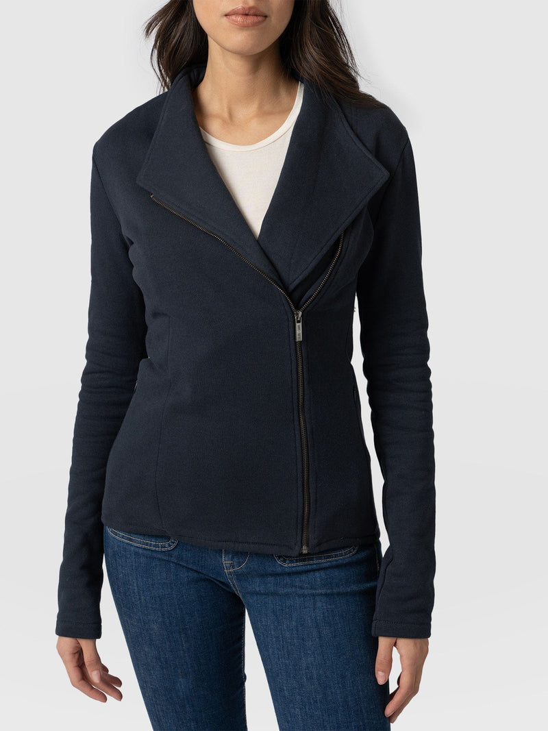 Cotton Biker Jacket Navy - Women's Jackets | Saint and Sofia® EU