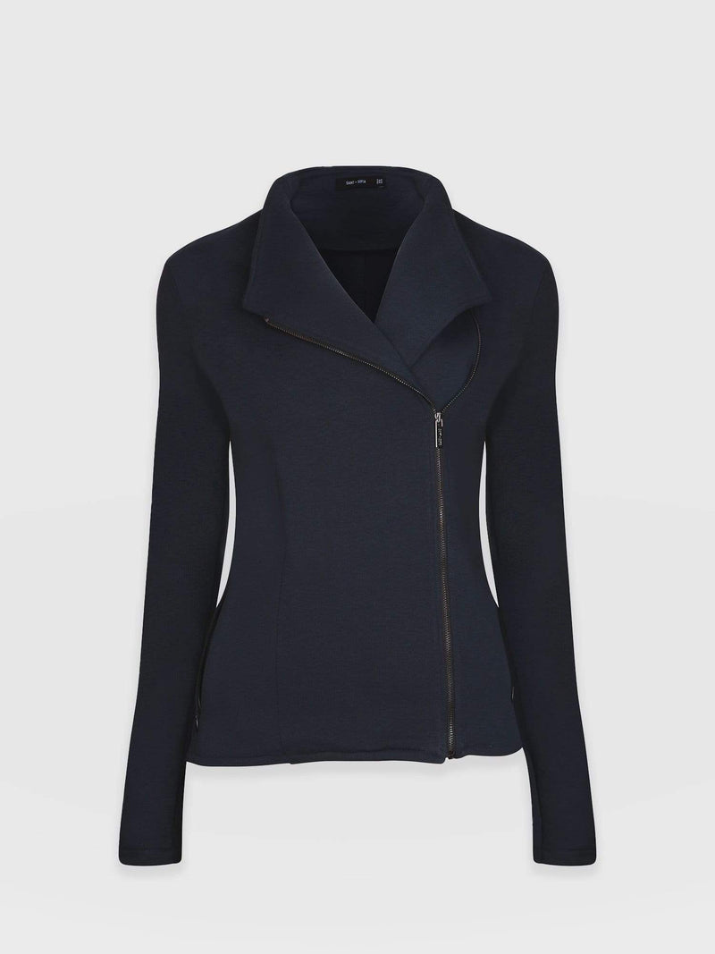 Cotton Biker Jacket Navy - Women's Jackets | Saint and Sofia® EU