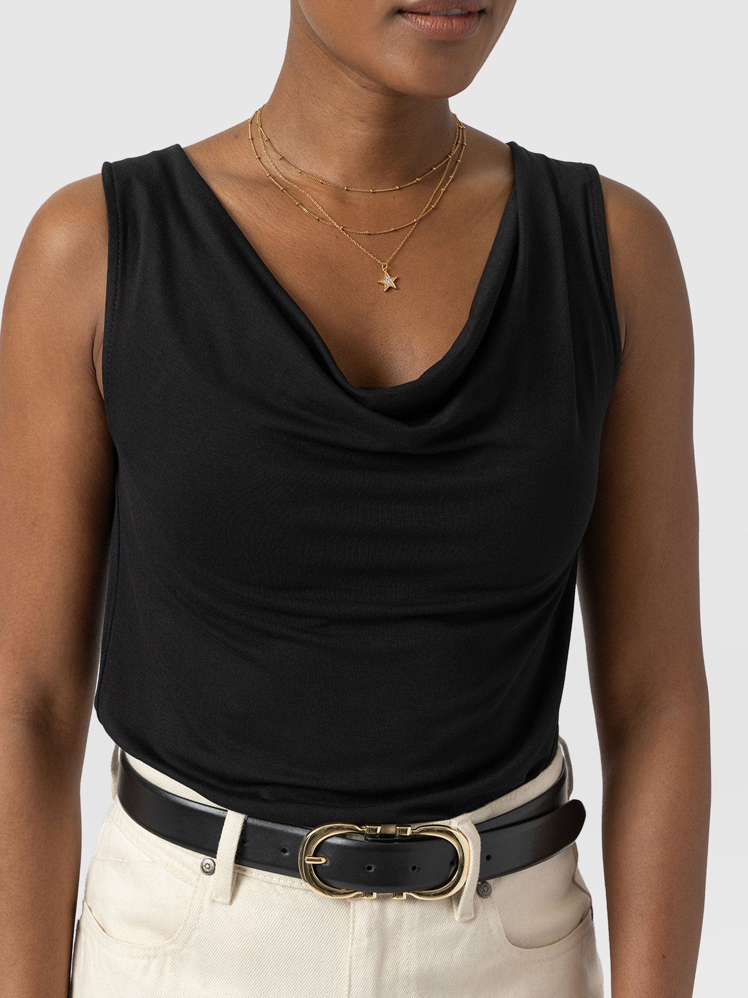 Cowl Neck Cami Black - Women's T-Shirts | Saint + Sofia® EU
