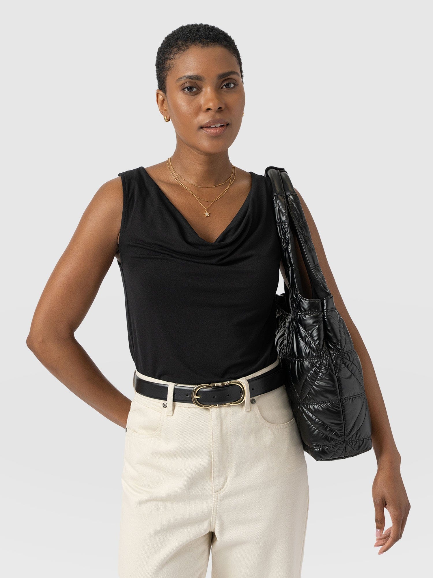 Cowl Neck Cami Black - Women's T-Shirts | Saint + Sofia® EU