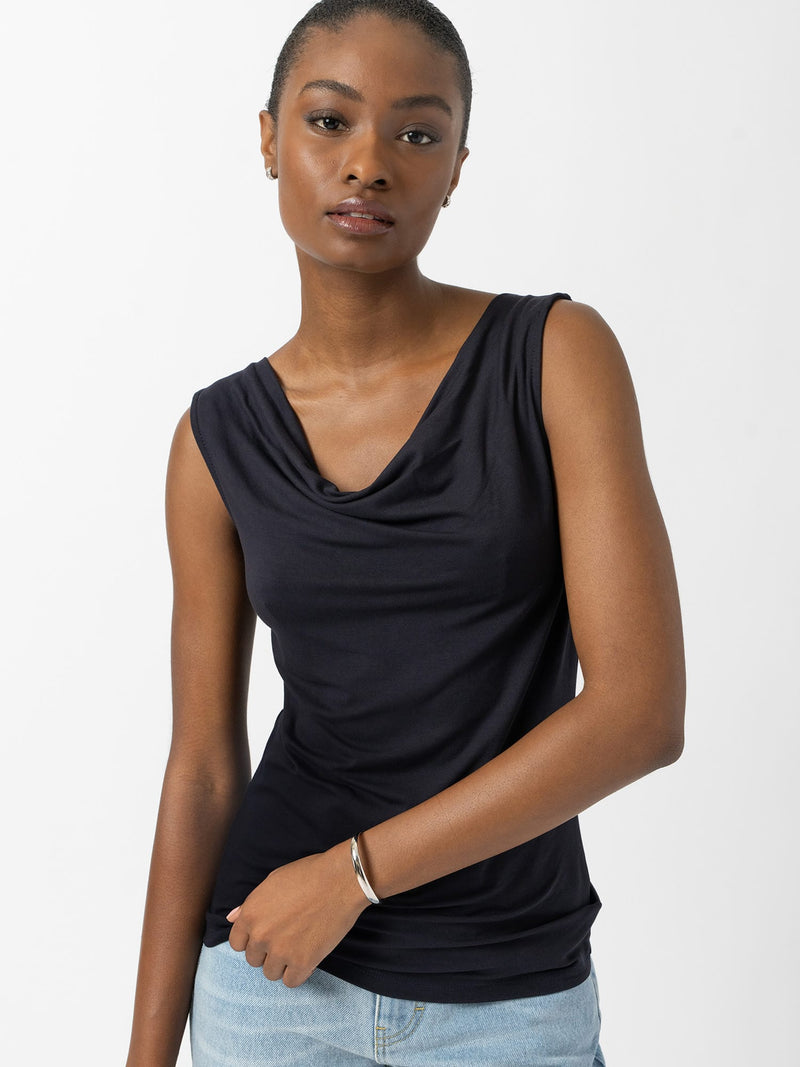Cowl Neck Cami Navy - Women's T-Shirts | Saint and Sofia® EU