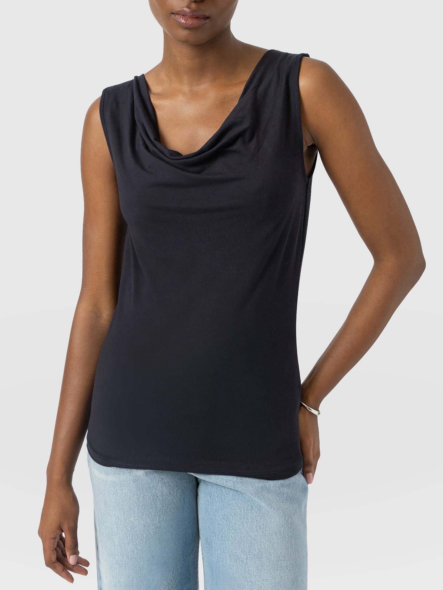 Cowl Neck Cami Navy - Women's T-Shirts | Saint and Sofia® EU