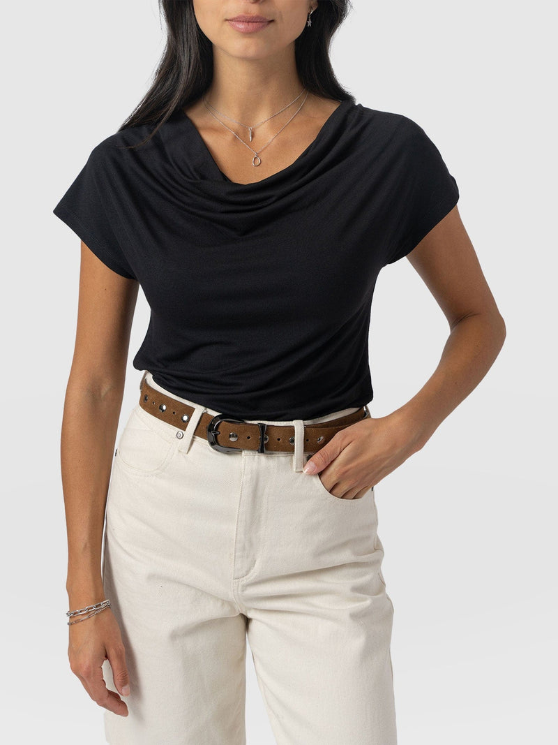 Cowl Neck Tee Black - Women's T-Shirts | Saint + Sofia® EU
