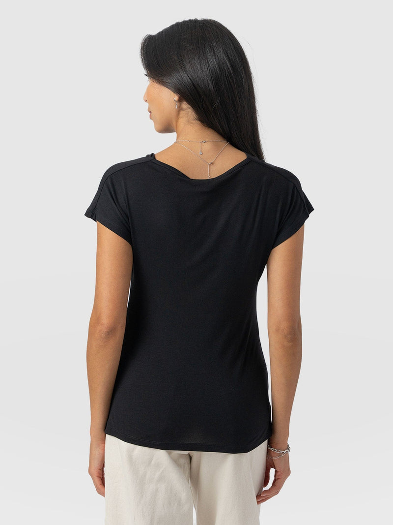 Cowl Neck Tee Black - Women's T-Shirts | Saint + Sofia® EU