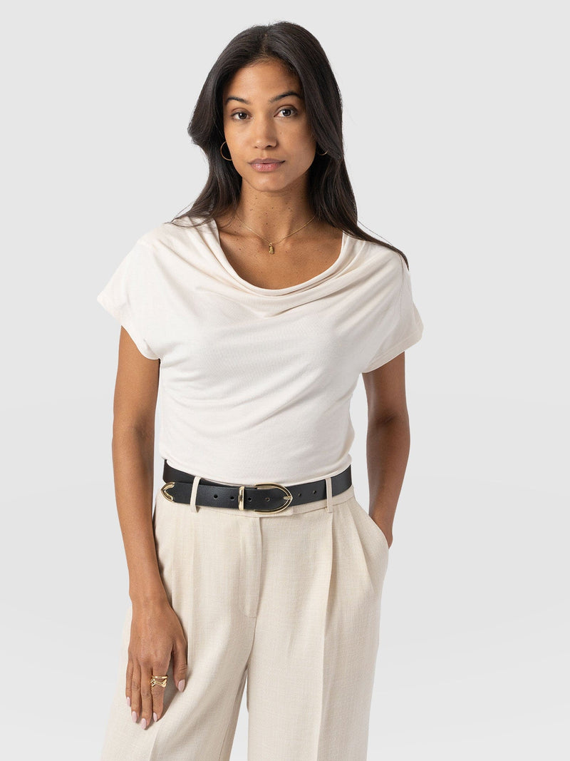 Cowl Neck Tee Cream - Women's T-Shirts | Saint + Sofia® EU