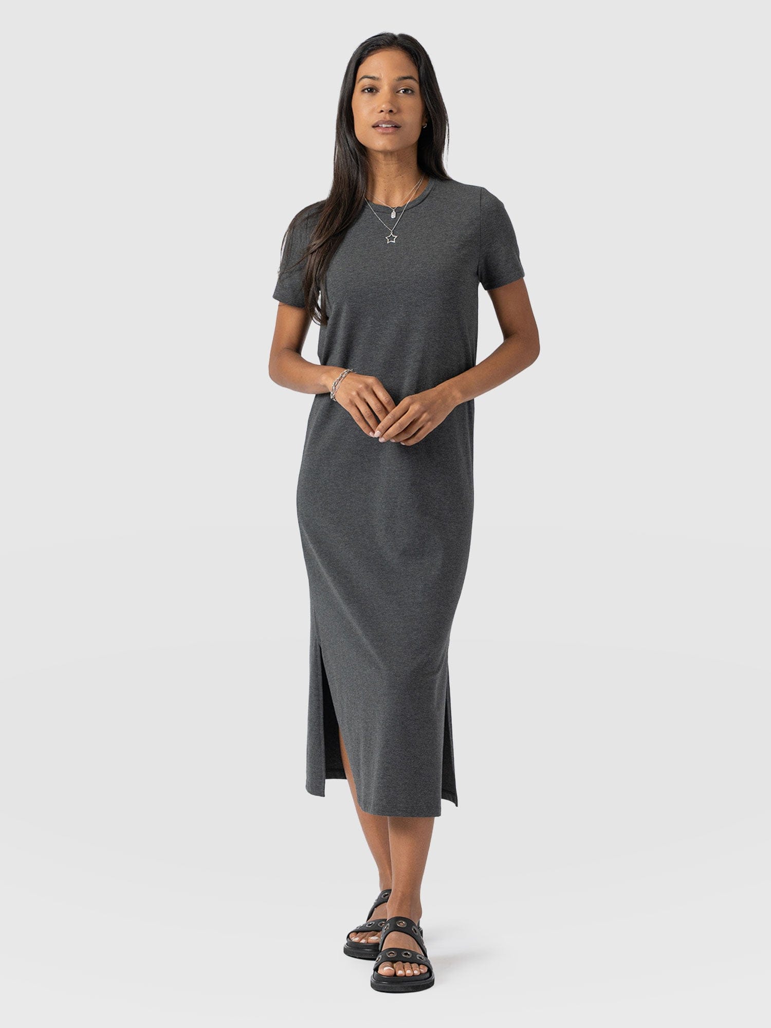 Easy T-Shirt Midi Dress - Charcoal - Women's Dresss | Saint + Sofia® EU