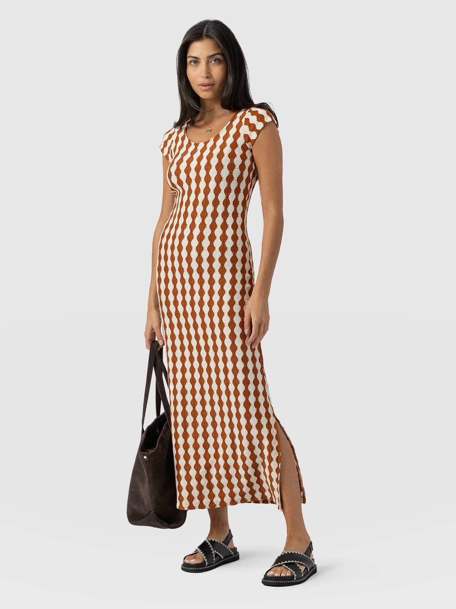 Elise Scoop Neck Midaxi Dress - Brown/Cream - Women's Dresss | Saint + Sofia® EU