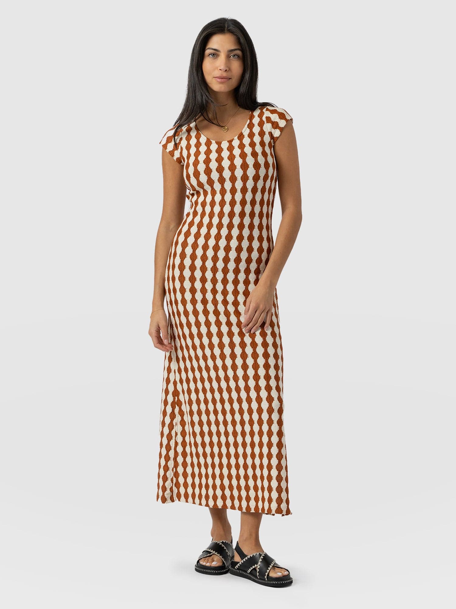 Elise Scoop Neck Midaxi Dress - Brown/Cream - Women's Dresss | Saint + Sofia® EU