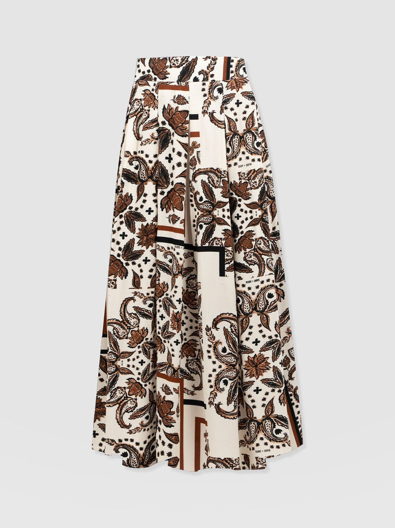 Eliza Pleated Skirt - Cream Paisley - Women's Skirts | Saint and Sofia® EU