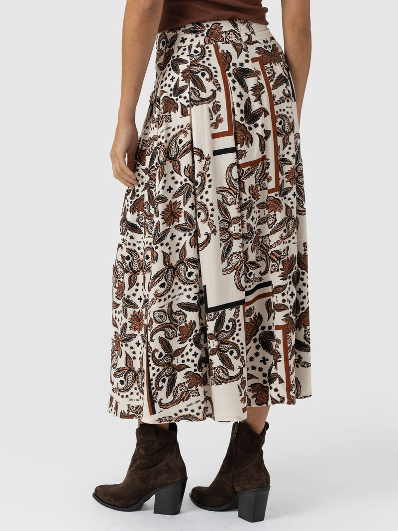 Eliza Pleated Skirt - Cream Paisley - Women's Skirts | Saint and Sofia® EU