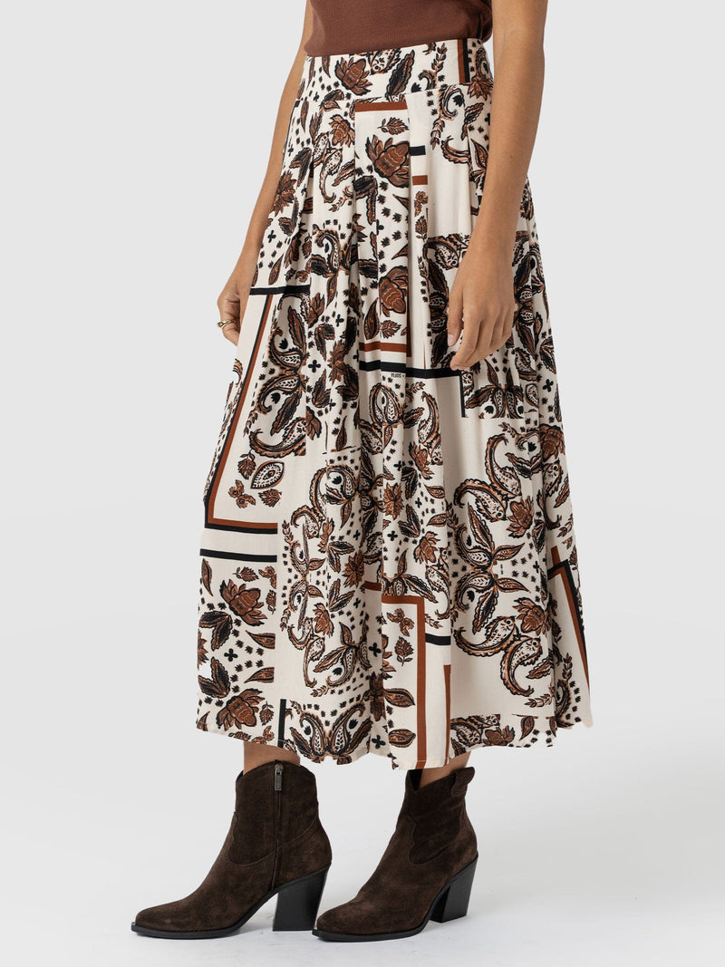 Eliza Pleated Skirt - Cream Paisley - Women's Skirts | Saint and Sofia® EU
