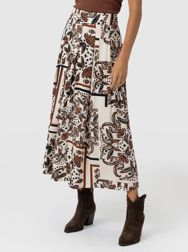 Eliza Pleated Skirt - Cream Paisley - Women's Skirts | Saint and Sofia® EU