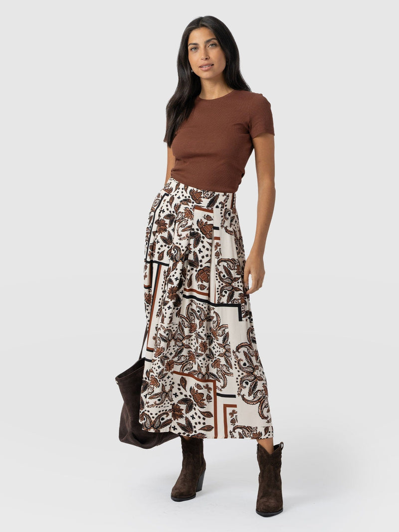 Eliza Pleated Skirt - Cream Paisley - Women's Skirts | Saint and Sofia® EU