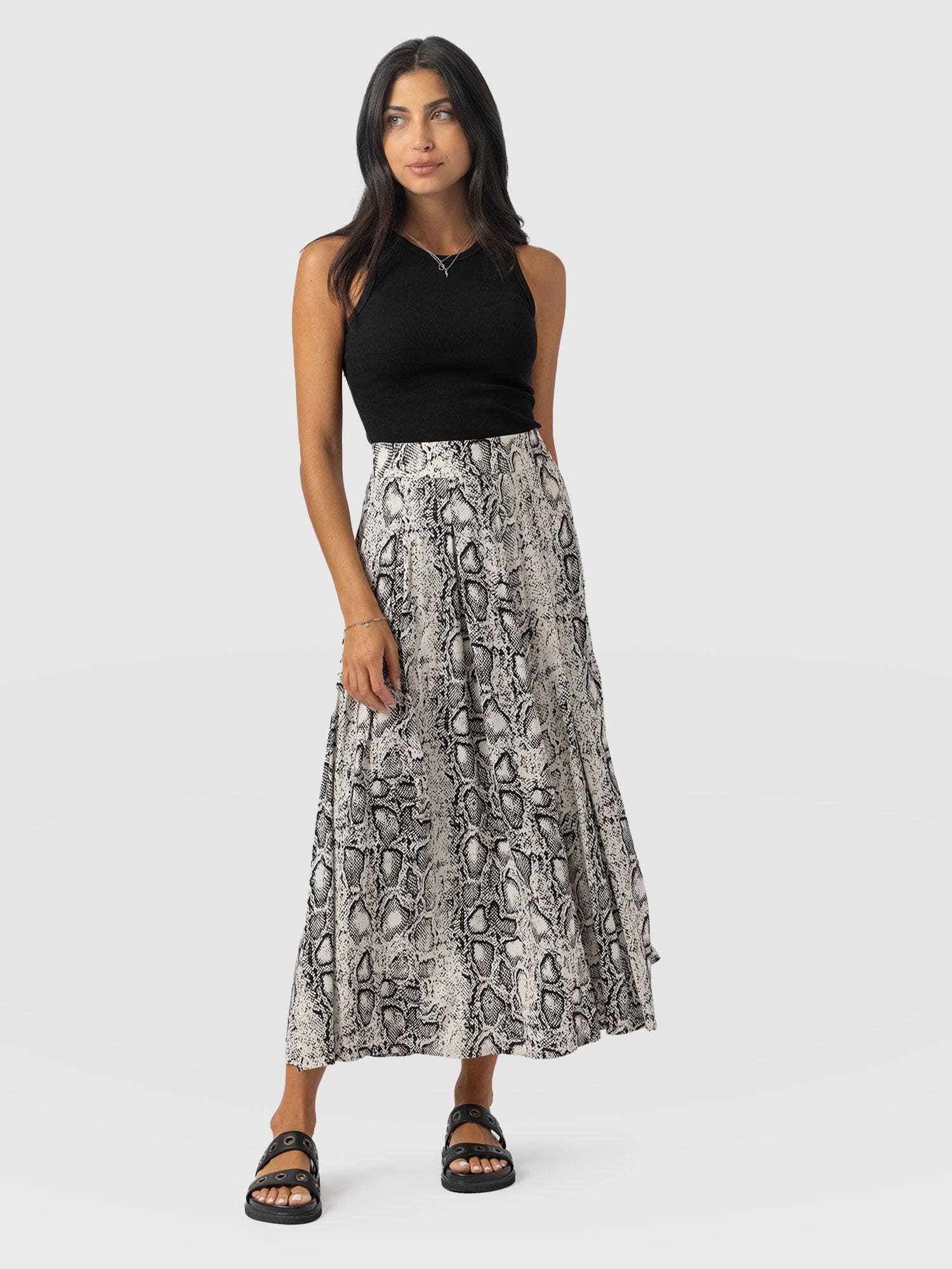 Eliza Pleated Skirt Cream Snake - Women's Skirts | Saint + Sofia® EU
