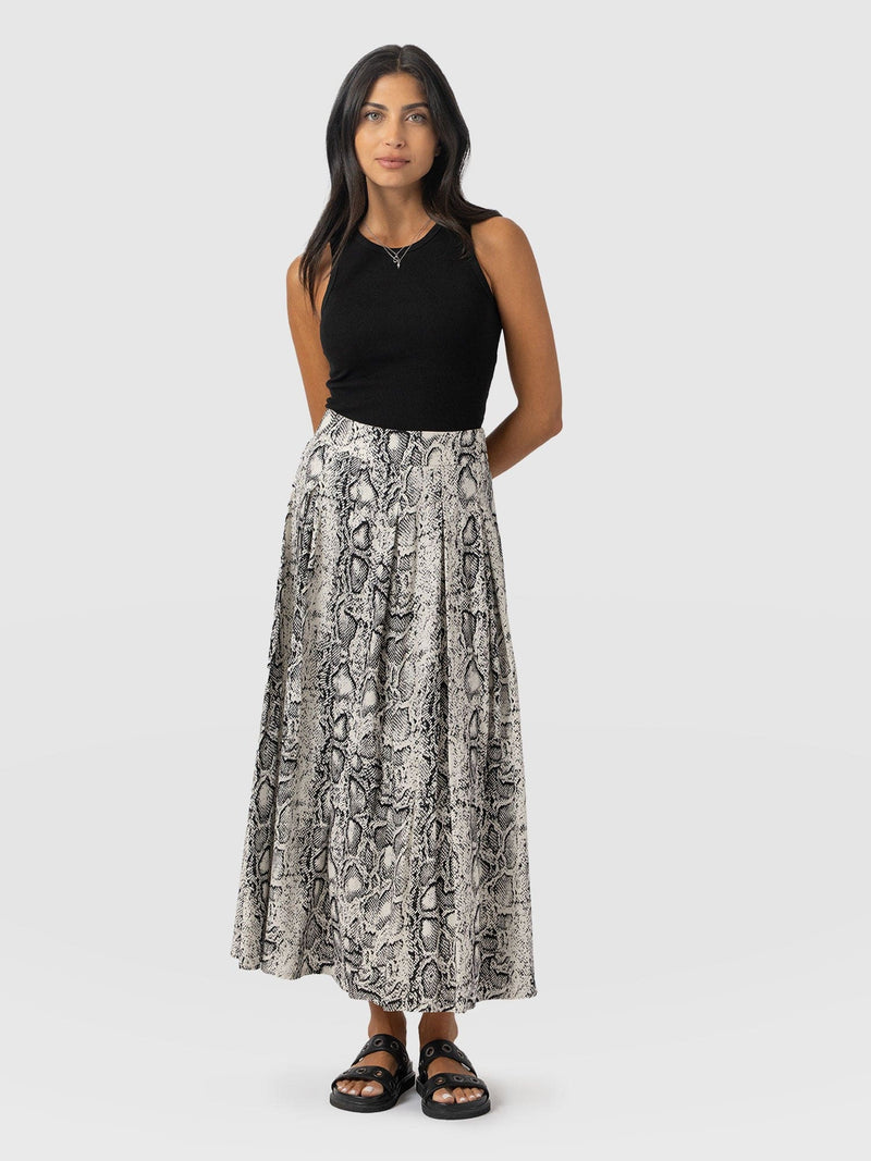 Eliza Pleated Skirt Cream Snake - Women's Skirts | Saint + Sofia® EU