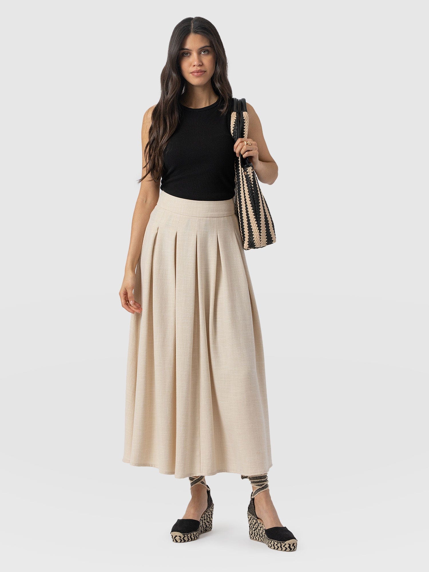 Eliza Pleated Skirt - Cream - Women's Skirts | Saint + Sofia® EU
