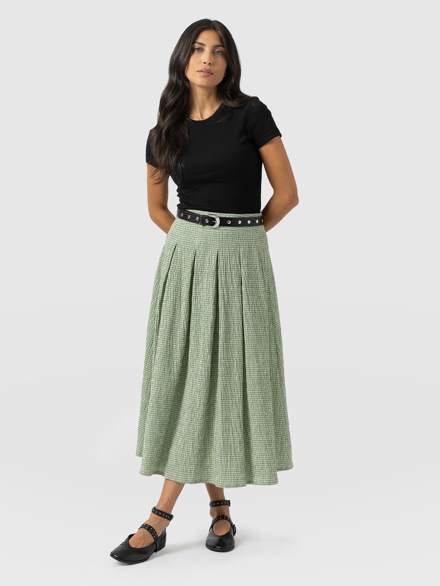 Eliza Pleated Skirt - Mint Gingham - Women's Skirts | Saint + Sofia® EU