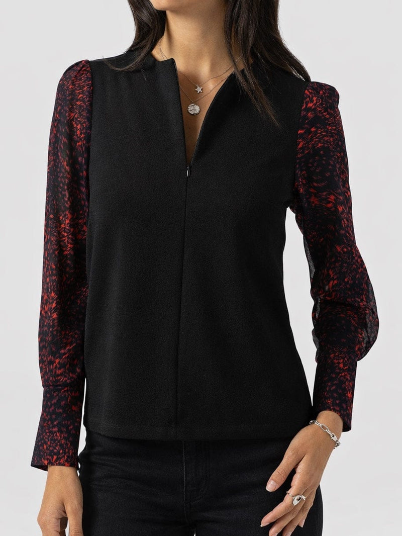 Ella Zip Up Top - Red Fade Spot - Women's T-shirts | Saint and Sofia® EU