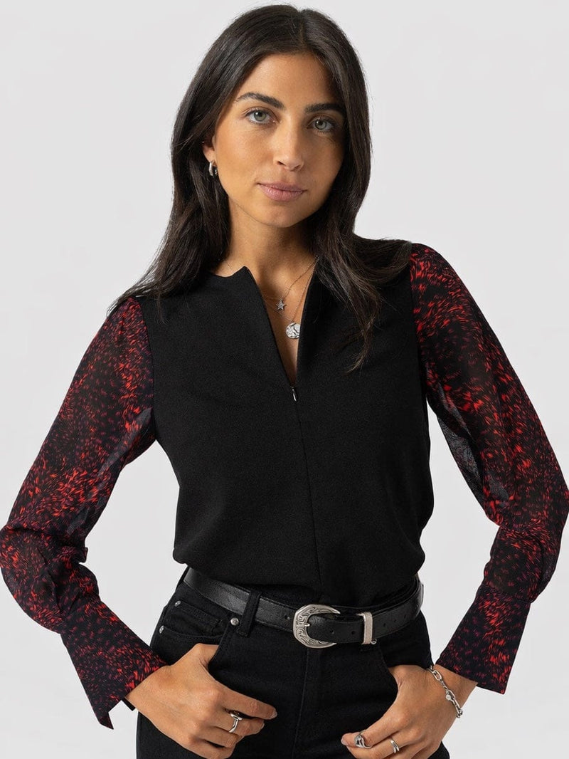 Ella Zip Up Top - Red Fade Spot - Women's T-shirts | Saint and Sofia® EU