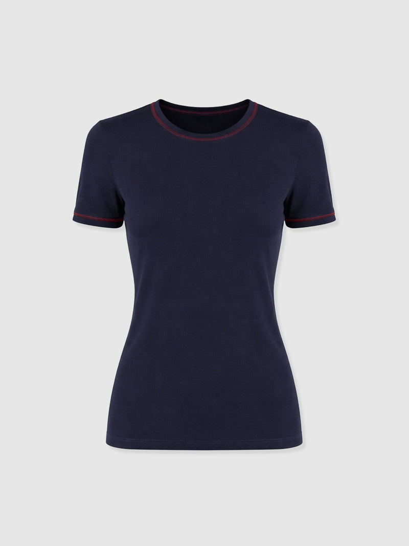 Ellen Piping Tee - Navy - Women's T-shirts | Saint + Sofia® EU