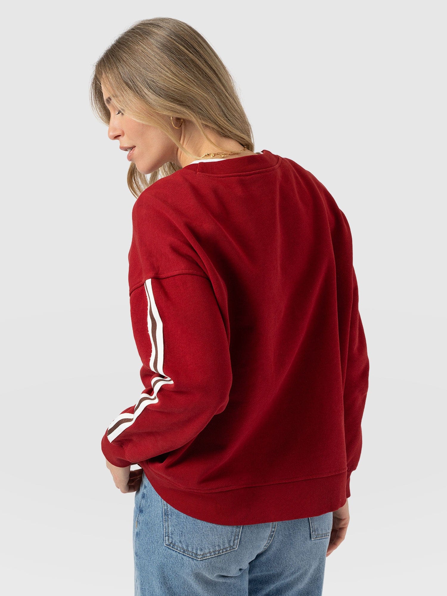 Victory Sweatshirt - Red - Brown Stripe - Women's Jumpers | Saint and Sofia® EU