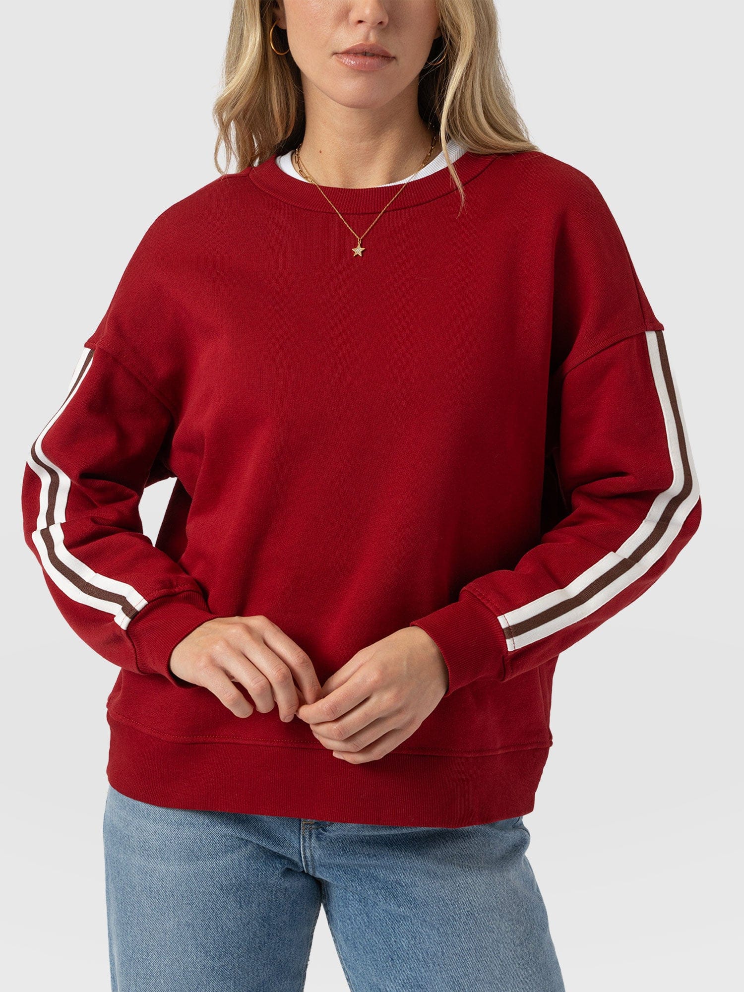 Victory Sweatshirt - Red - Brown Stripe - Women's Jumpers | Saint and Sofia® EU