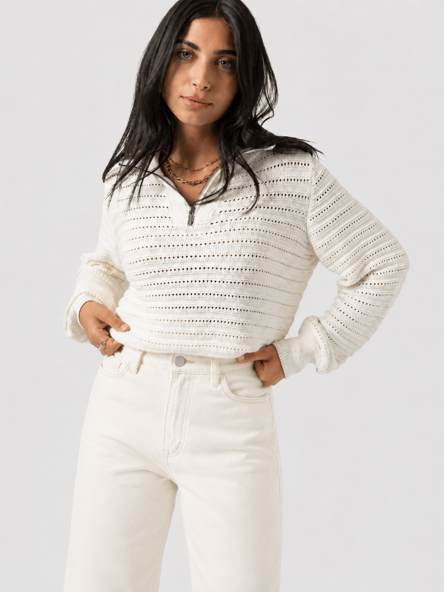 Ester Quarter Zip Knit - Cream - Women's Jumpers | Saint and Sofia® EU