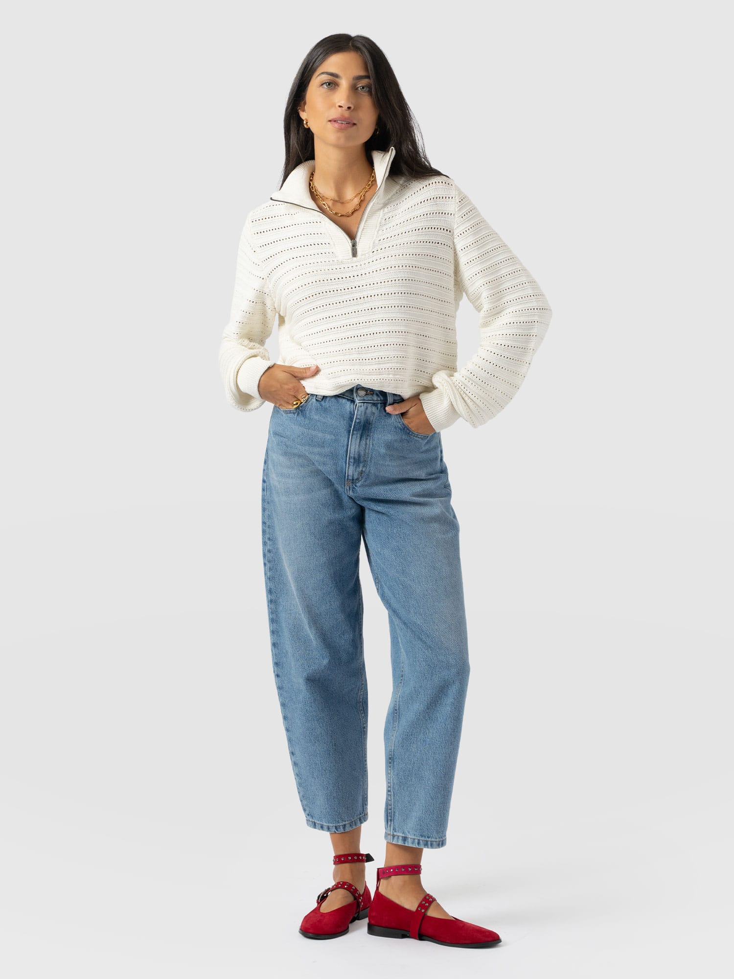 Ester Quarter Zip Knit - Cream - Women's Jumpers | Saint and Sofia® EU