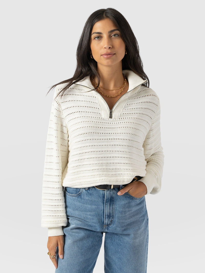 Ester Quarter Zip Knit - Cream - Women's Jumpers | Saint + Sofia® EU