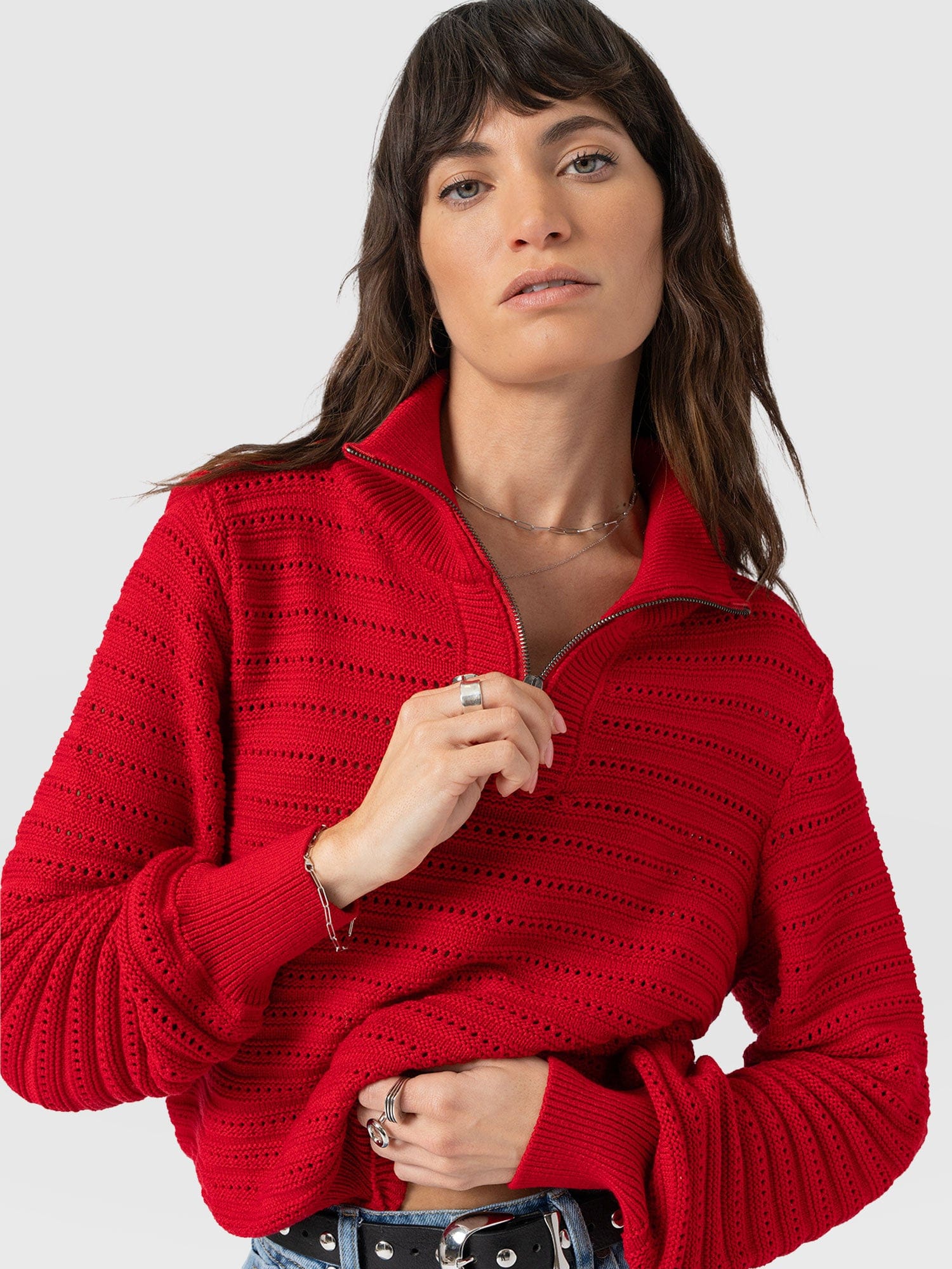 Ester Quarter Zip Knit - Red - Women's Jumpers | Saint + Sofia® EU