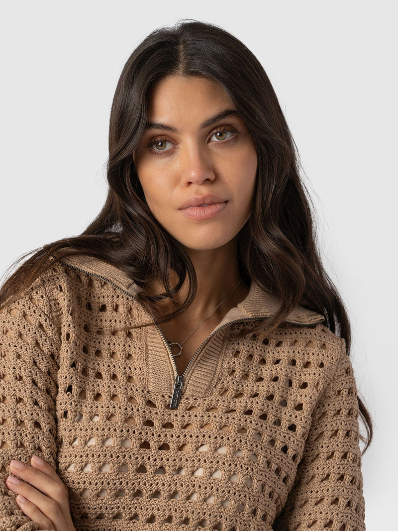 Ester Quarter Zip Knit - Camel - Women's Knitwear | Saint + Sofia® EU
