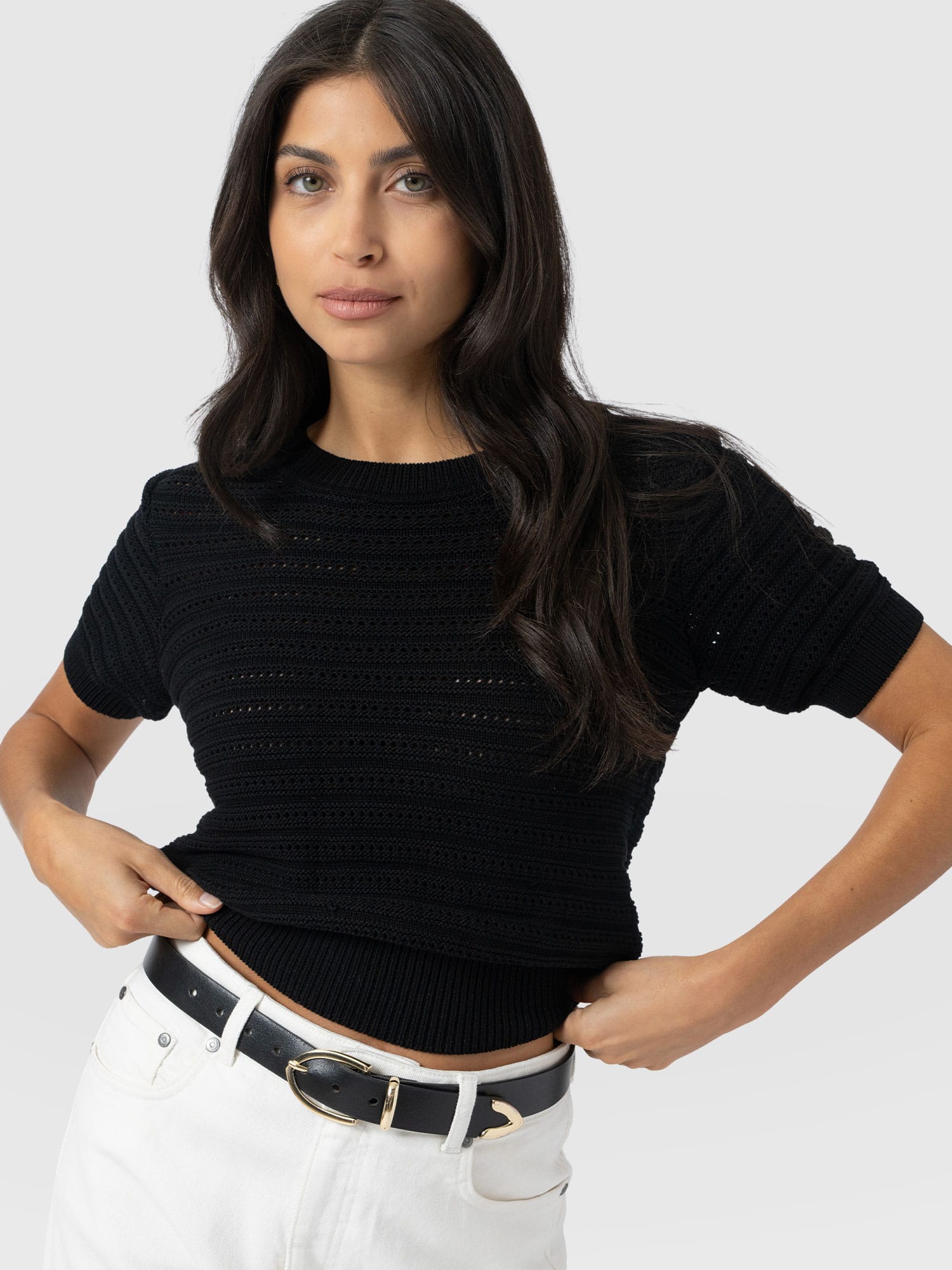 Ester Short Sleeve Knit - Black - Women's Jumpers | Saint + Sofia® EU