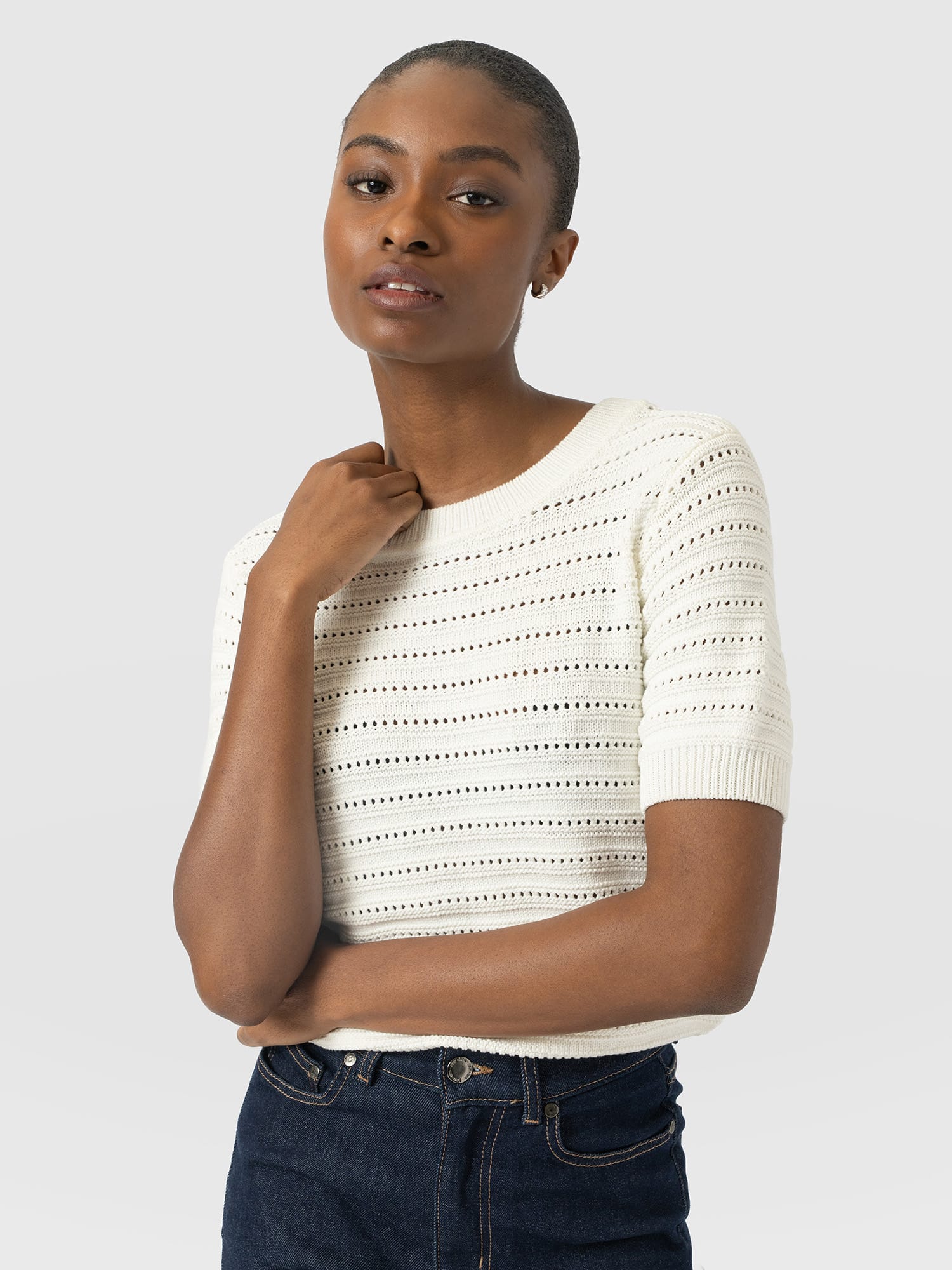 Ester Short Sleeve Knit - Cream - Women's Jumpers | Saint and Sofia® EU