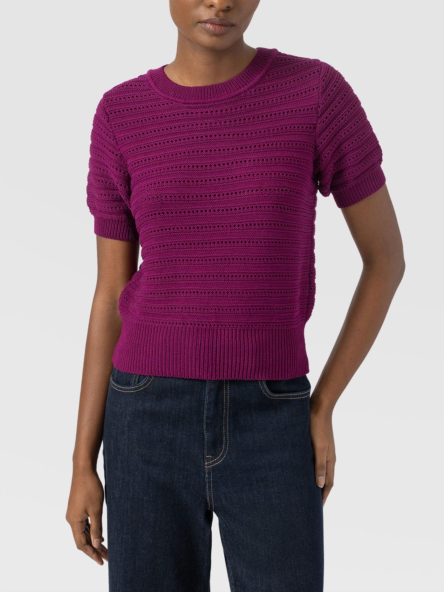Ester Short Sleeve Knit - Dark Magenta - Women's Jumpers | Saint and Sofia® EU