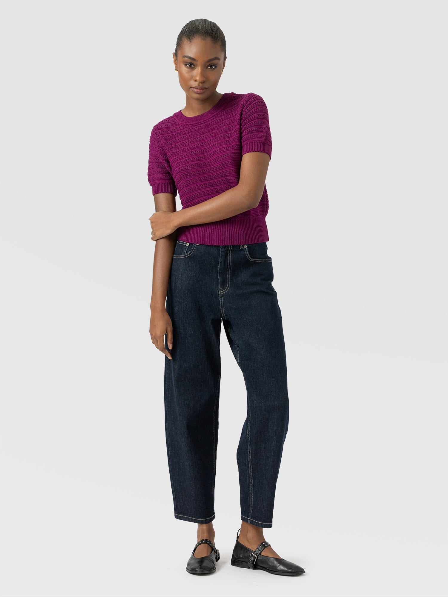 Ester Short Sleeve Knit - Dark Magenta - Women's Jumpers | Saint and Sofia® EU