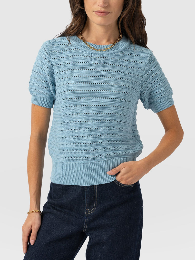 Ester Short Sleeve Knit - Powder Blue - Women's Jumpers | Saint + Sofia® EU