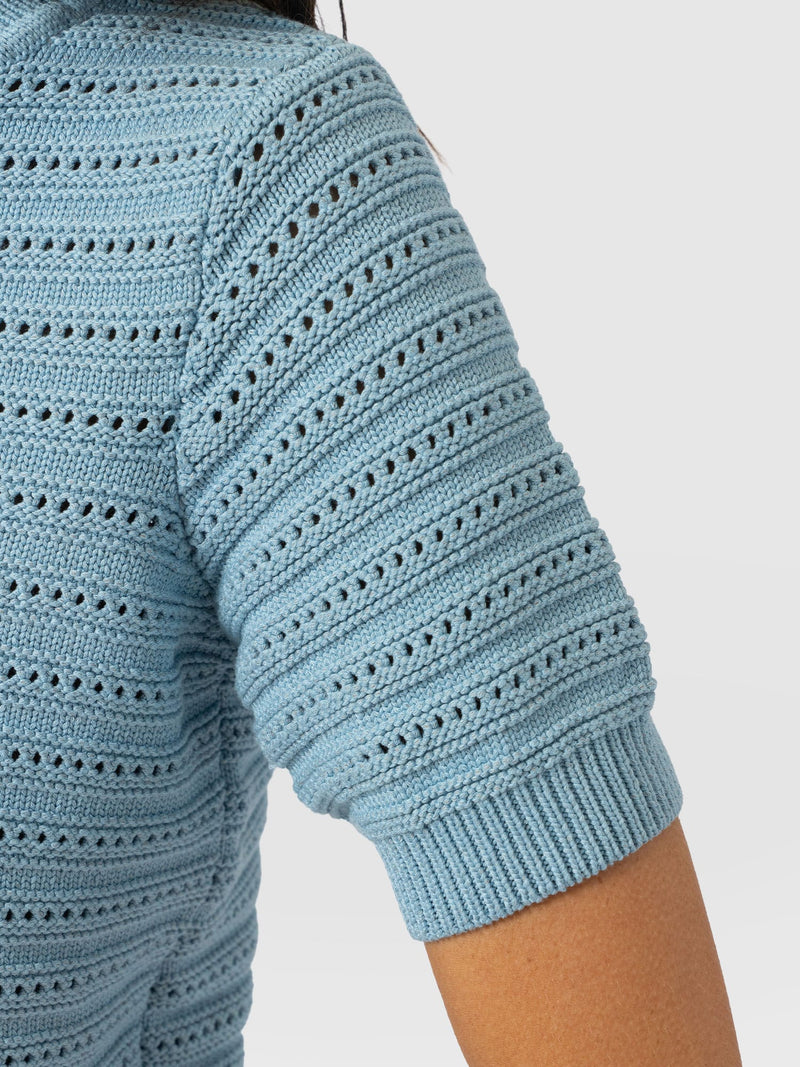 Ester Short Sleeve Knit - Powder Blue - Women's Jumpers | Saint + Sofia® EU