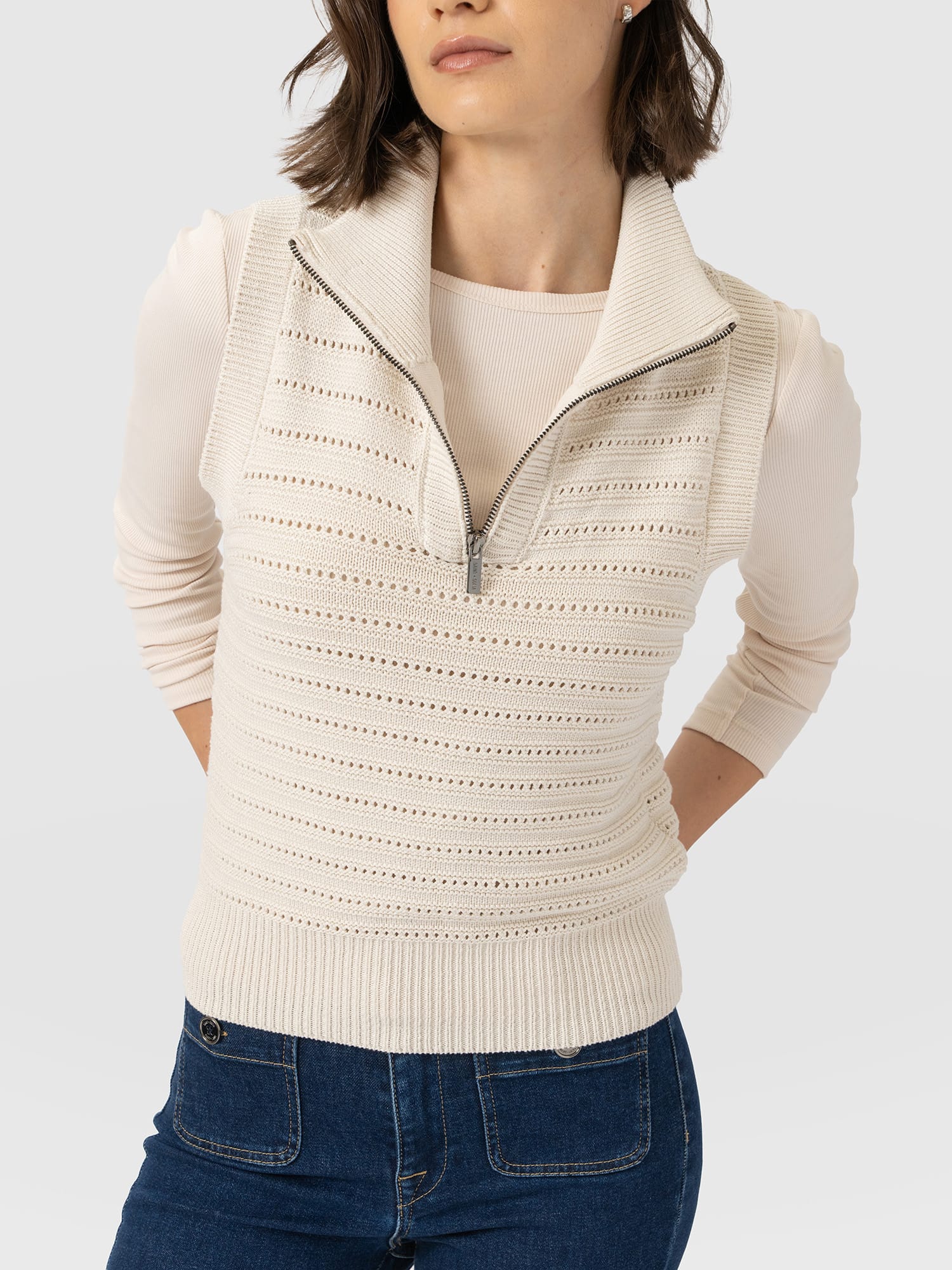 Ester Sleeveless Knit - Cream - Women's Jumpers | Saint and Sofia® EU