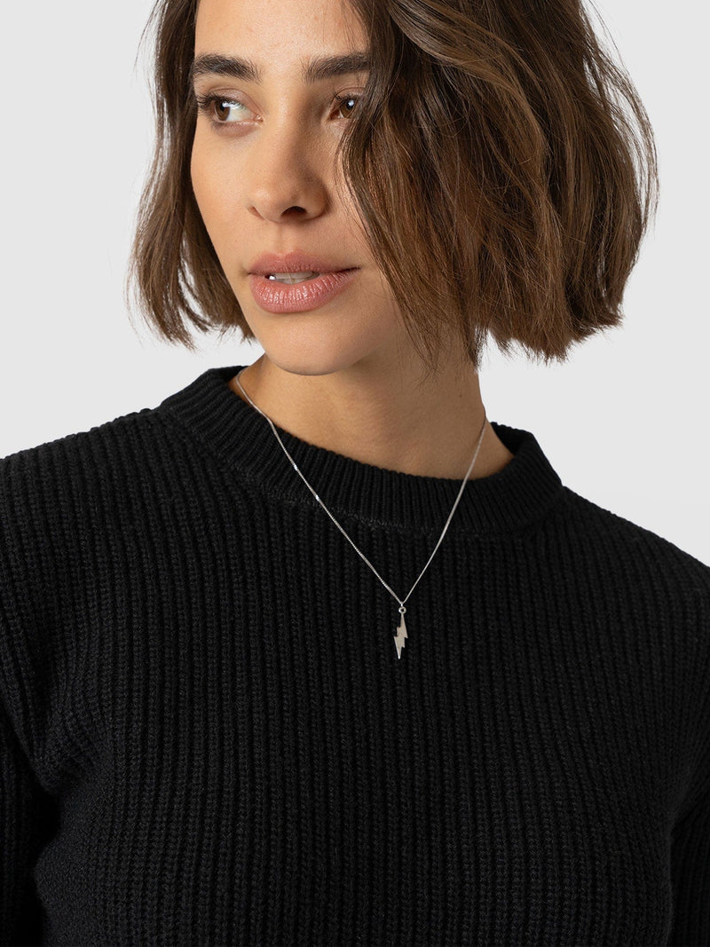 Eyelet Rib Knit Jumper Black - Women's Jumpers | Saint + Sofia® EU