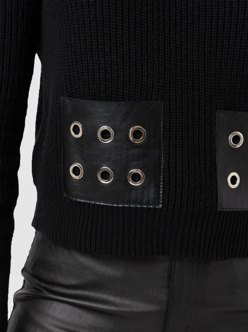 Eyelet Rib Knit Jumper Black - Women's Jumpers | Saint + Sofia® EU
