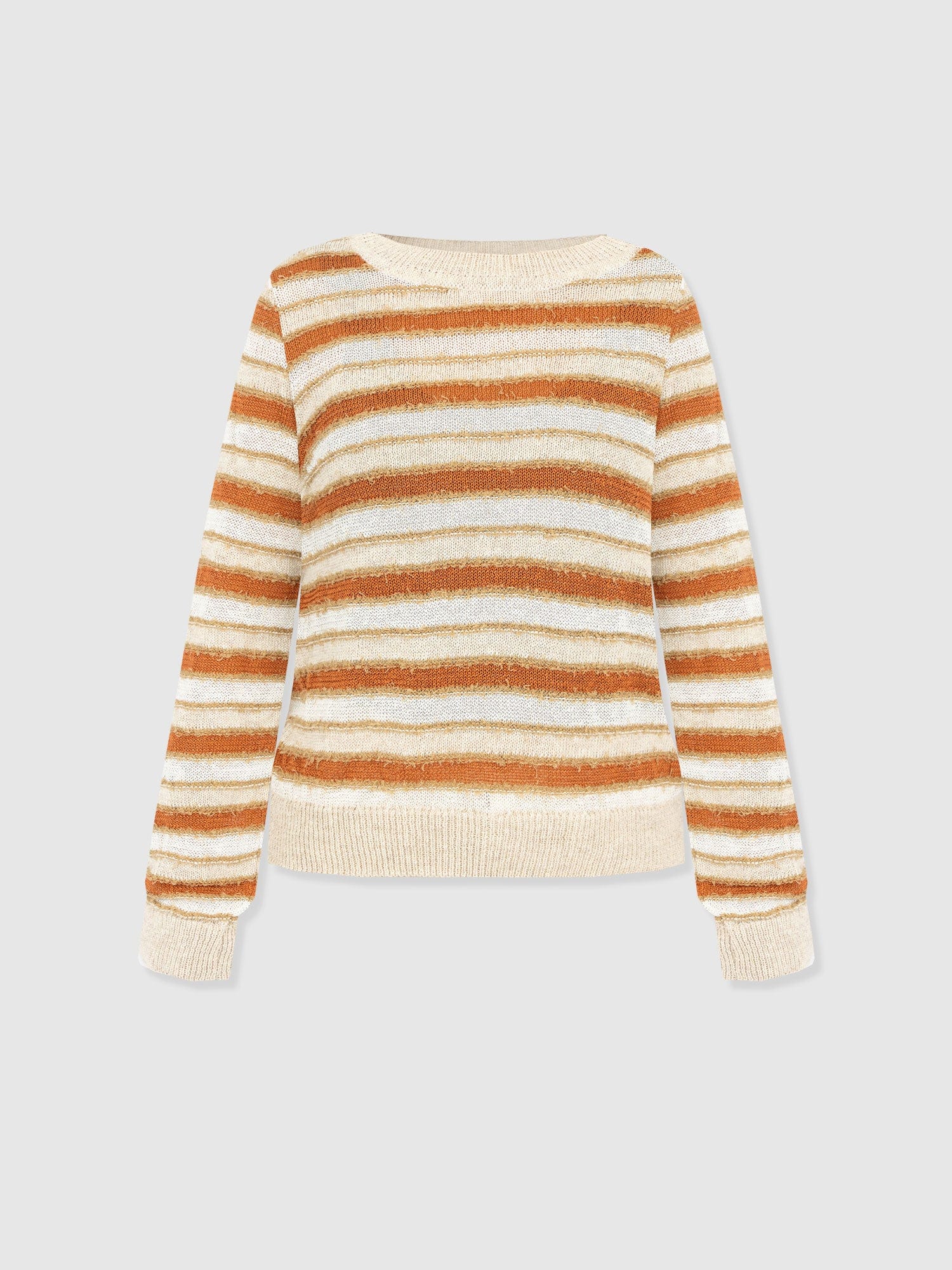 Fearne Knit Long Sleeve Tee - Rust Stripe - Women's Knitwears | Saint and Sofia® EU
