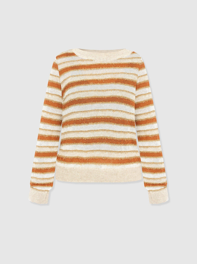 Fearne Knit Long Sleeve Tee - Rust Stripe - Women's Knitwears | Saint and Sofia® EU