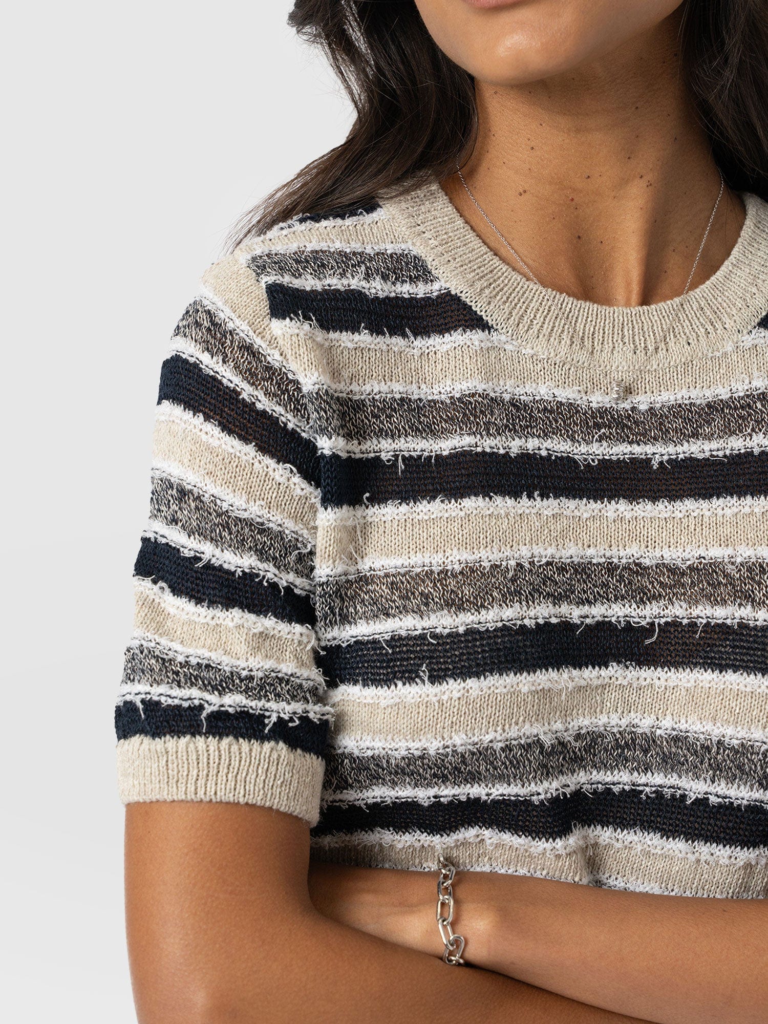 Fearne Knit Tee Blue Stripe - Women's Knitwear | Saint + Sofia® EU