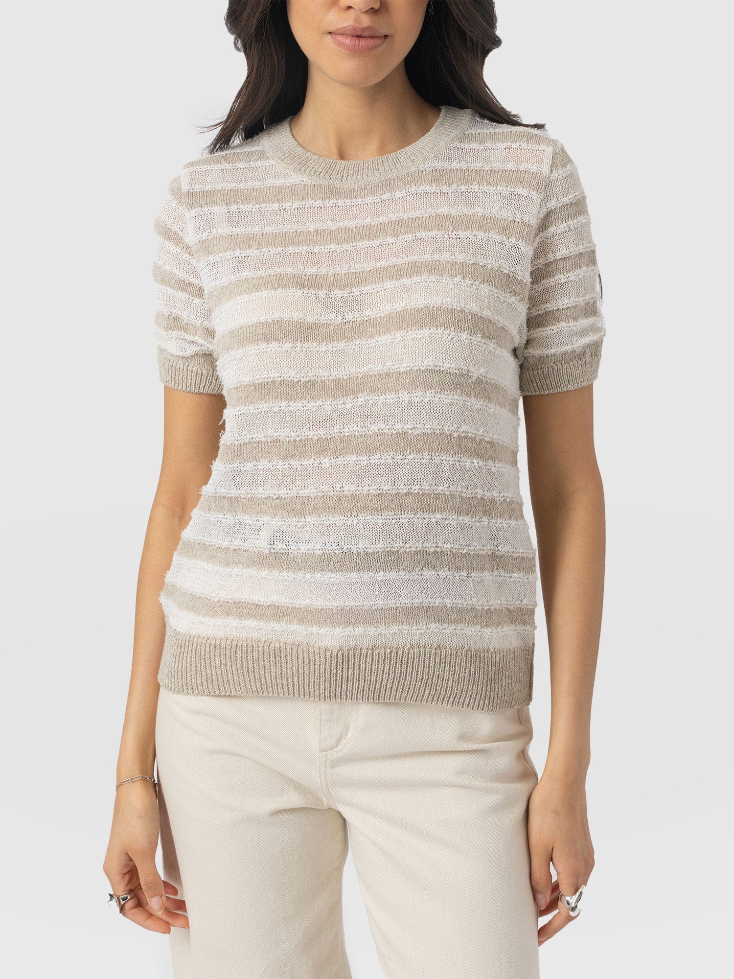 Fearne Knit Tee - Cream Stripe - Women's Knitwears | Saint + Sofia® EU