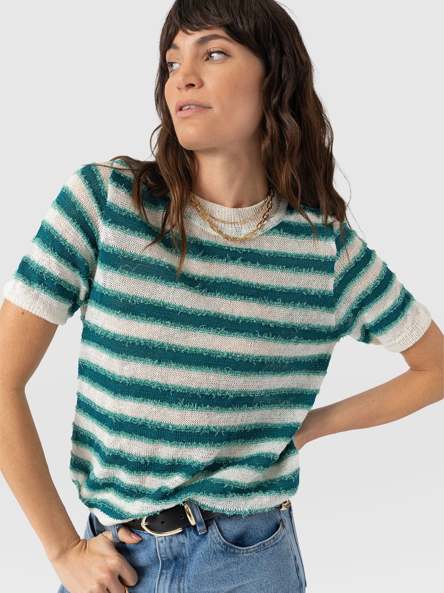 Fearne Knit Tee - Mint Stripe - Women's Jumpers | Saint and Sofia® EU