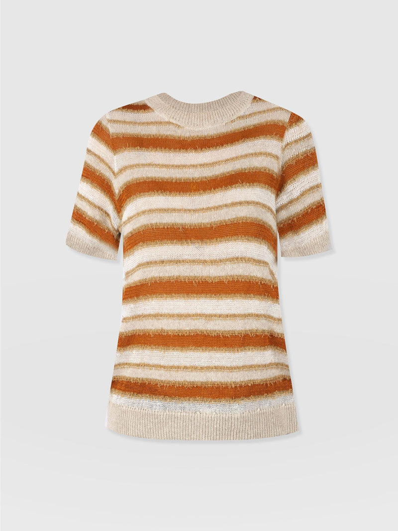 Fearne Knit Tee - Rust Stripe - Women's T-Shirts | Saint + Sofia® EU