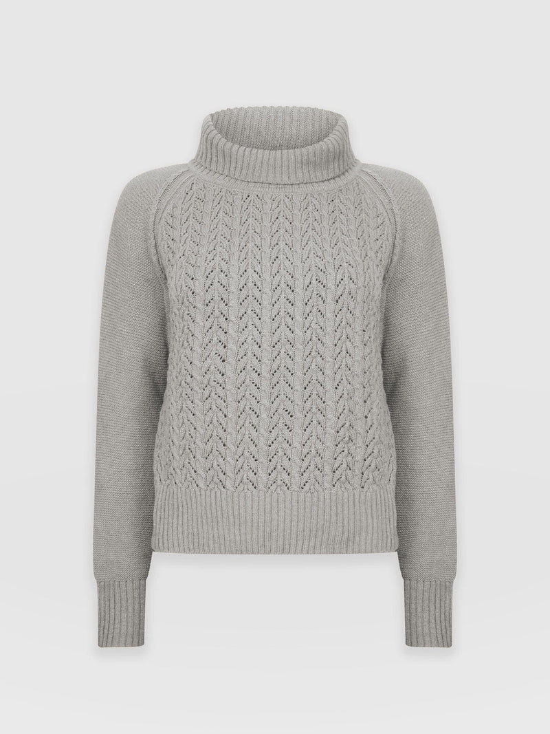 Glen Cable Knit Jumper Grey Melange - Women's Jumpers | Saint + Sofia® EU