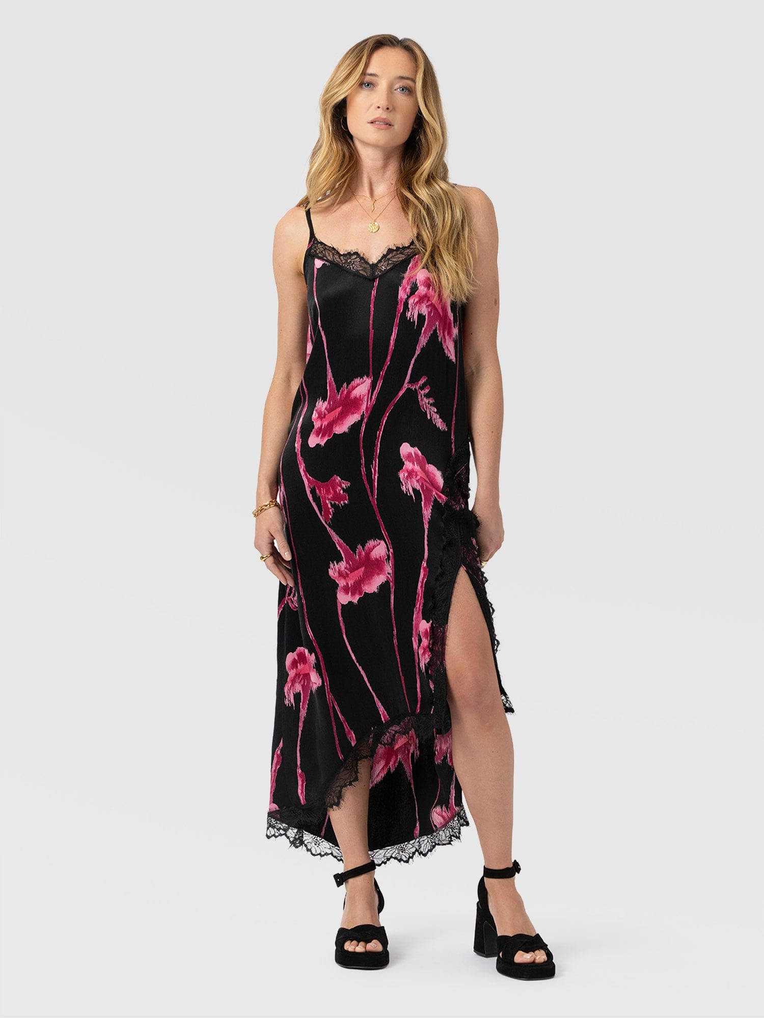 Harper Lace Cami Dress - Pink Stem Floral - Women's Dresses | Saint + Sofia® EU