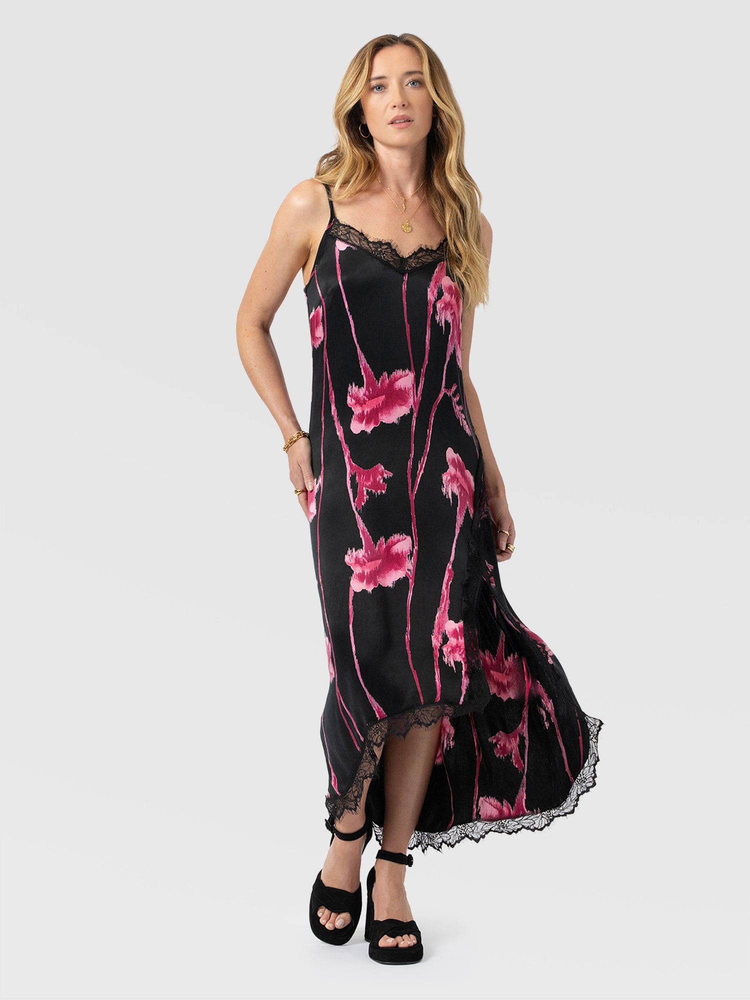 Harper Lace Cami Dress - Pink Stem Floral - Women's Dresses