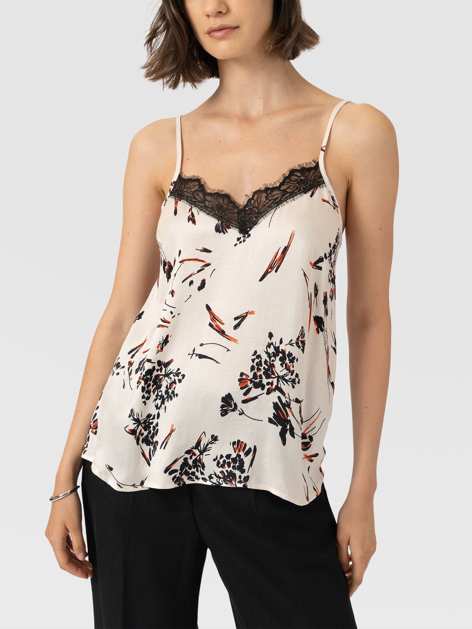 Harper Lace Cami - White Mist Floral - Women's T-shirts | Saint and Sofia® EU